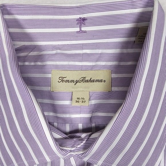 Tommy Bahama Dress Shirt Men's 16.5/36-37 Purple Oxford Pin Striped 100% Cotton - Picture 4 of 10